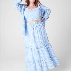 Lane Bryant Tiered Linen Blue Skinny Stripe Maxi Skirt Size 14/16